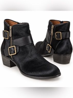 Donald J Pliner Dalis Black Calf Hair Moto Ankle Boots Size 9Mf